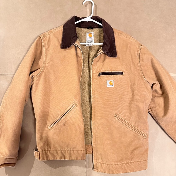 Carhartt Tan Utility Jacket with Brown Collar - Picture 1 of 8